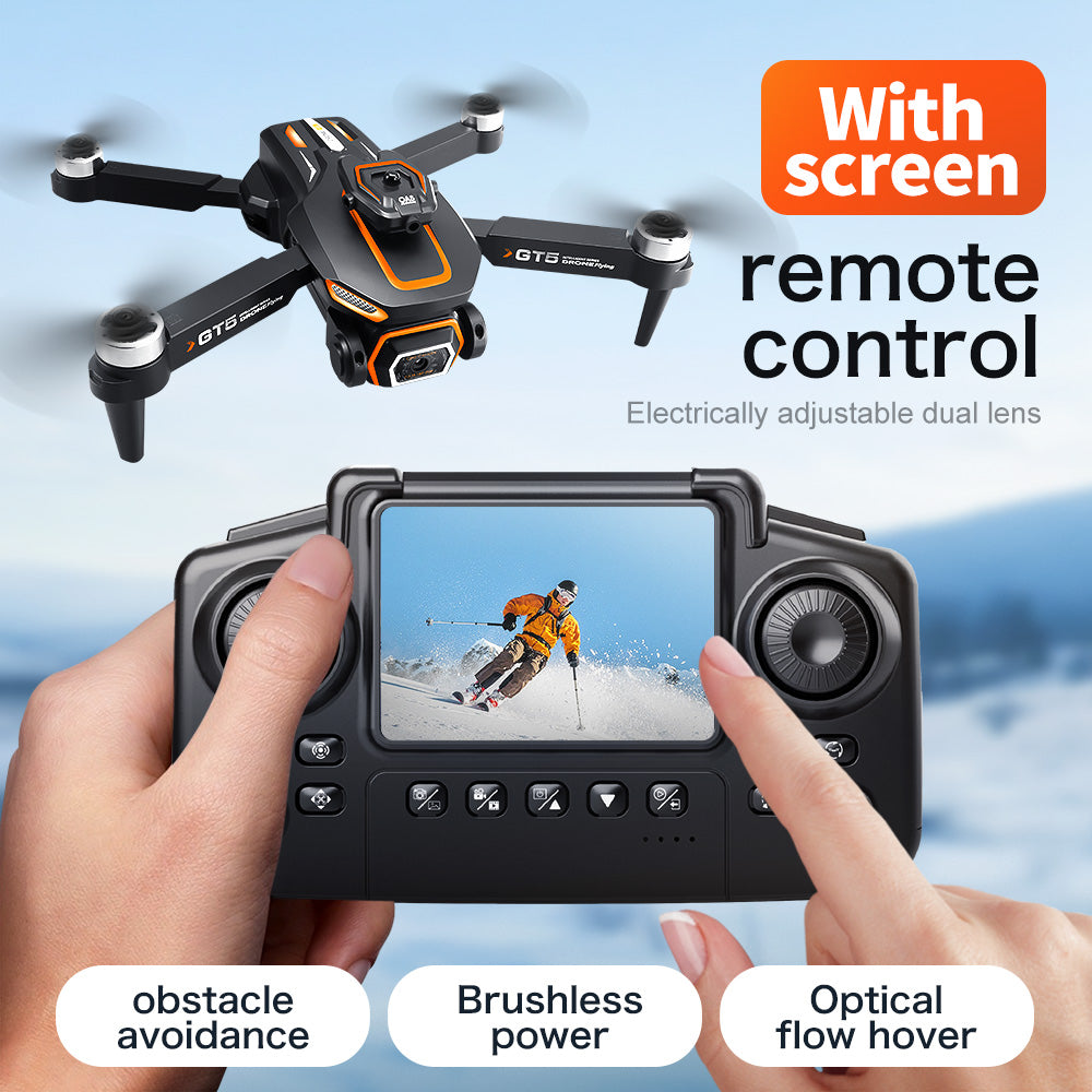 GT5 Brushless Aerial Photography Drone – Obstacle Avoidance Quadcopter with Optical Flow Positioning & Screen Remote Control Toy