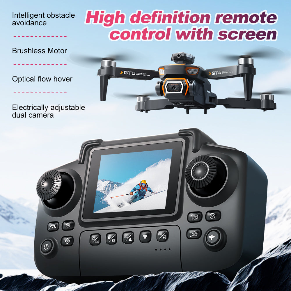 GT5 Brushless Aerial Photography Drone – Obstacle Avoidance Quadcopter with Optical Flow Positioning & Screen Remote Control Toy